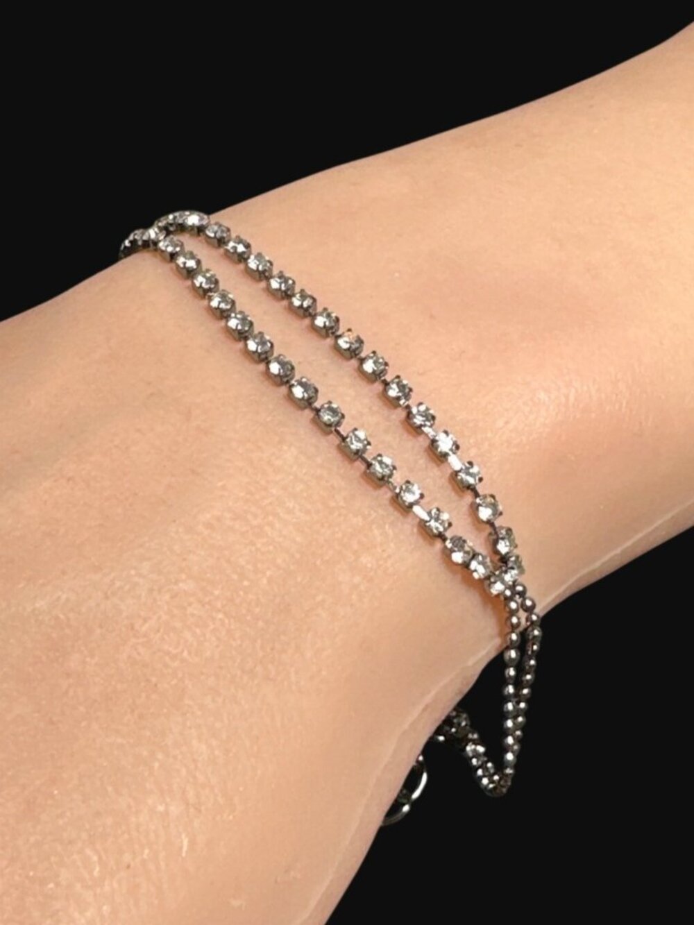 Chain Bracelet Dainty Rhinestone Silver Tone Adjustable Length Womens Jewelry
